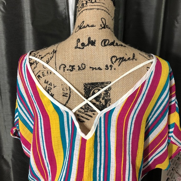 Bright Multicolored Striped Criss Cross Back Top - Picture 6 of 7